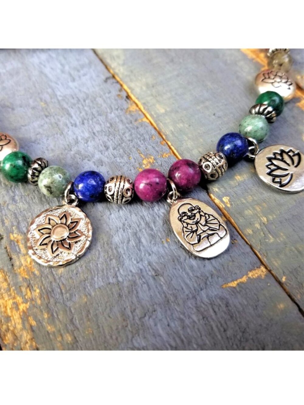 Artisan Chakra Bracelet Buddha Lotus Charm Colorful Gemstone Yoga Meditation - Picture 5 of 12